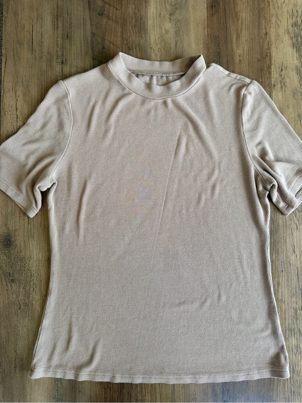 Women’s Neutral Beige Short Sleeve Ribbed Top XL